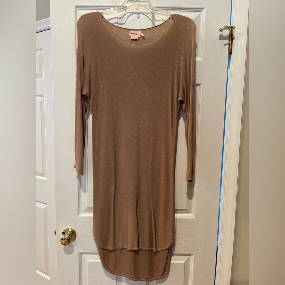 Showpo Beige High Low Tunic Dress Long Sleeve Size US 6